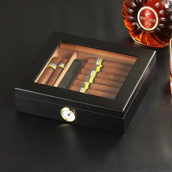 Cigar Humidor Box Black Hygrometer